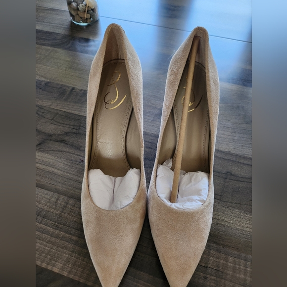 Sam Edelman Nude Taupe Tan Cream Suede Hazel Pointed Toe Heels Pumps - Picture 3 of 4